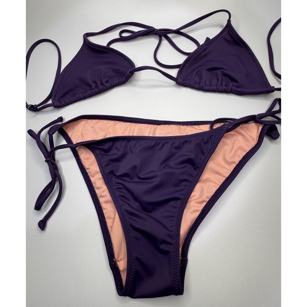 Victoria's Secret 2-Piece Cheeky Bikini Swim Set Purple Pink Lined Medium